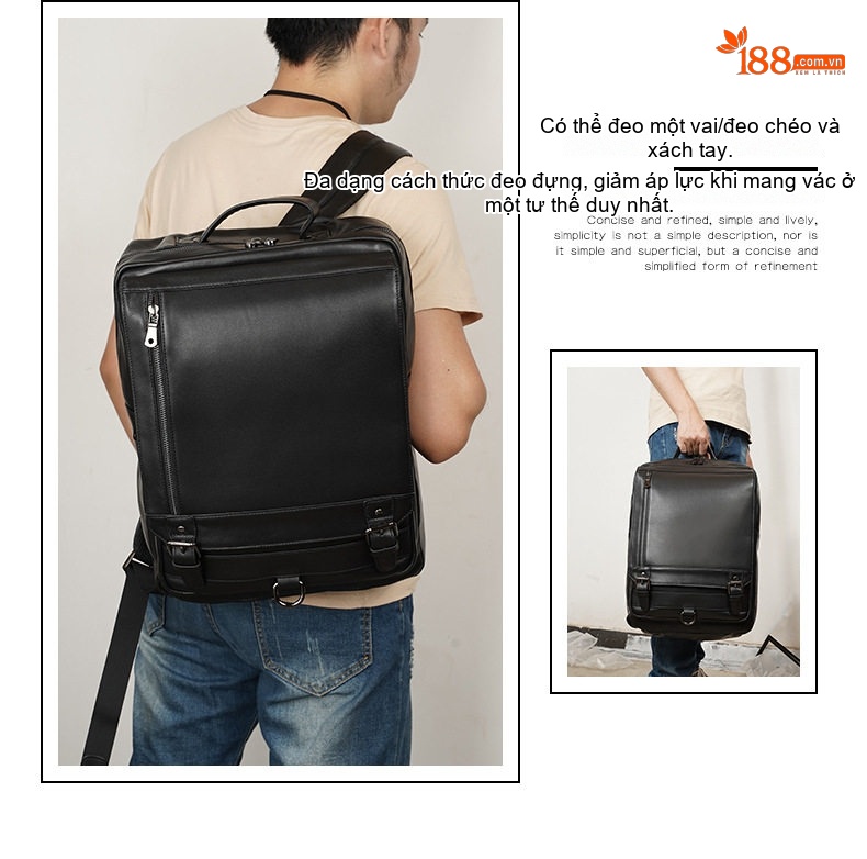 Balo Đeo Vai Nam Da Bò Công Sở Đa Năng Dung Tích Lớn Đựng Laptop Màu Đen chi tiết 6