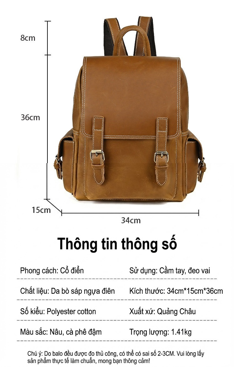 Balo Đeo Vai Nam Da Mờ Dung Tích Lớn Phong Cách Nhật Bản Màu Nâu, Đen chi tiết 2