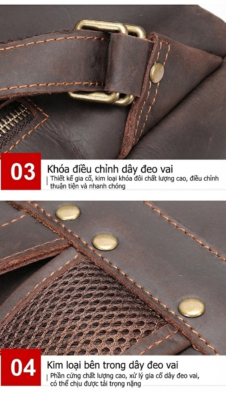 Balo Đeo Vai Nam Da Thật Phong Cách Retro Đựng Laptop 15.6 Inch Màu Nâu chi tiết 13
