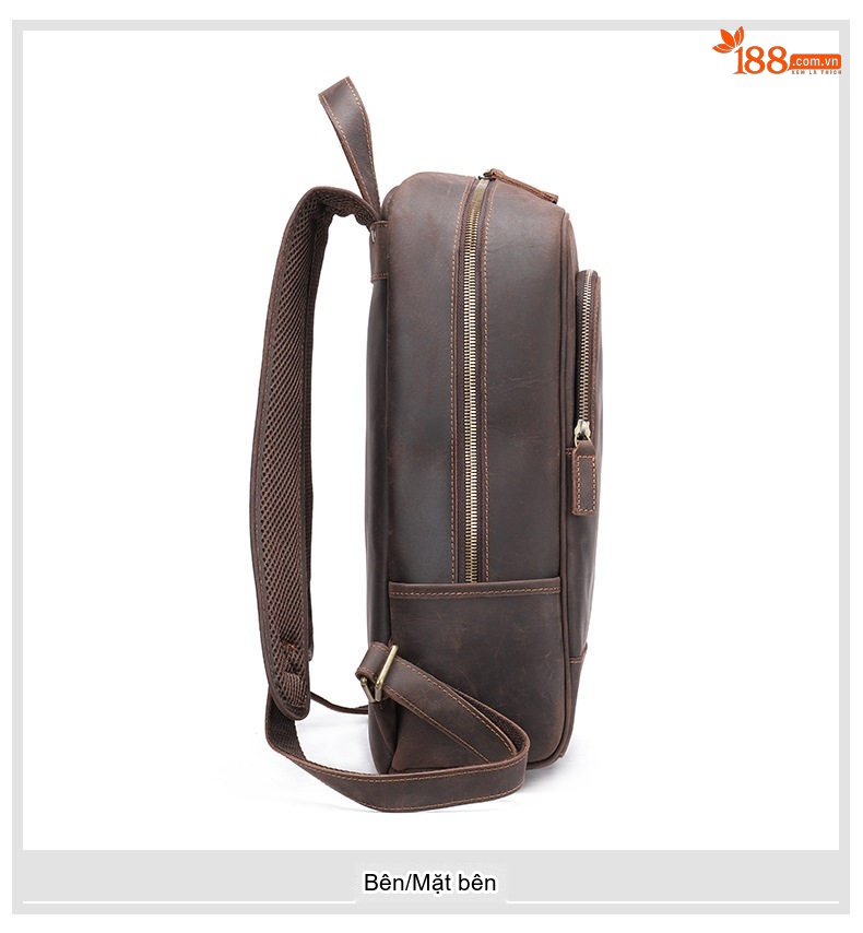 Balo Đeo Vai Nam Da Thật Phong Cách Retro Đựng Laptop 15.6 Inch Màu Nâu chi tiết 17