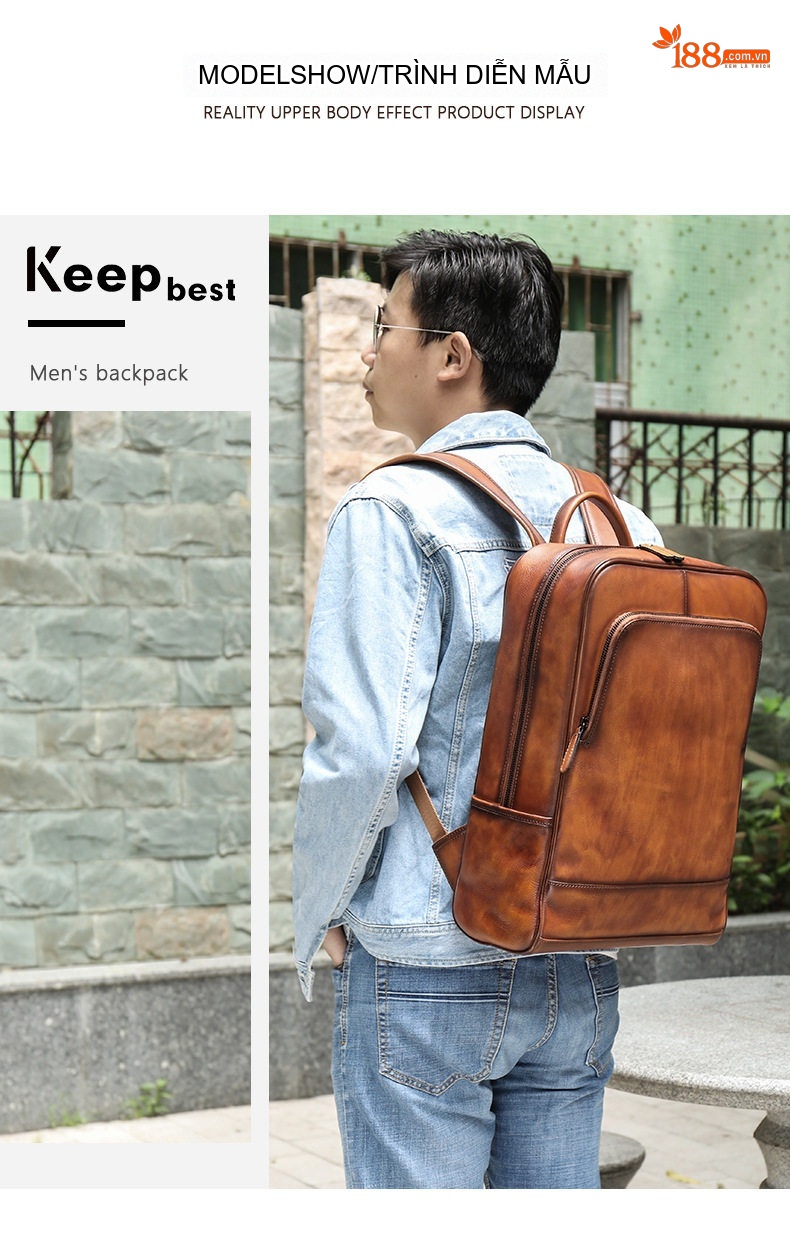 Balo Đeo Vai Nam Da Thật Phong Cách Retro Đựng Laptop 15.6 Inch Màu Nâu chi tiết 24