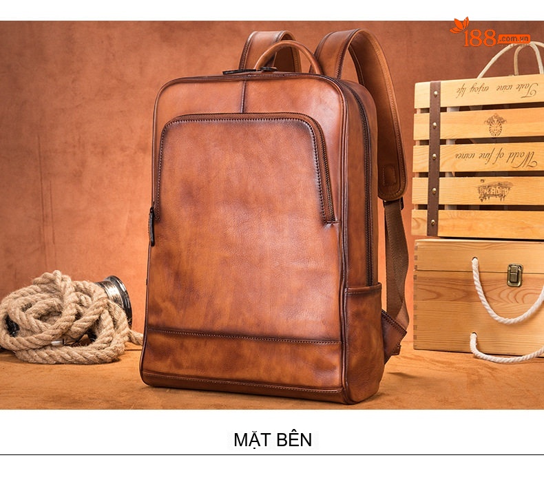 Balo Đeo Vai Nam Da Thật Phong Cách Retro Đựng Laptop 15.6 Inch Màu Nâu chi tiết 26