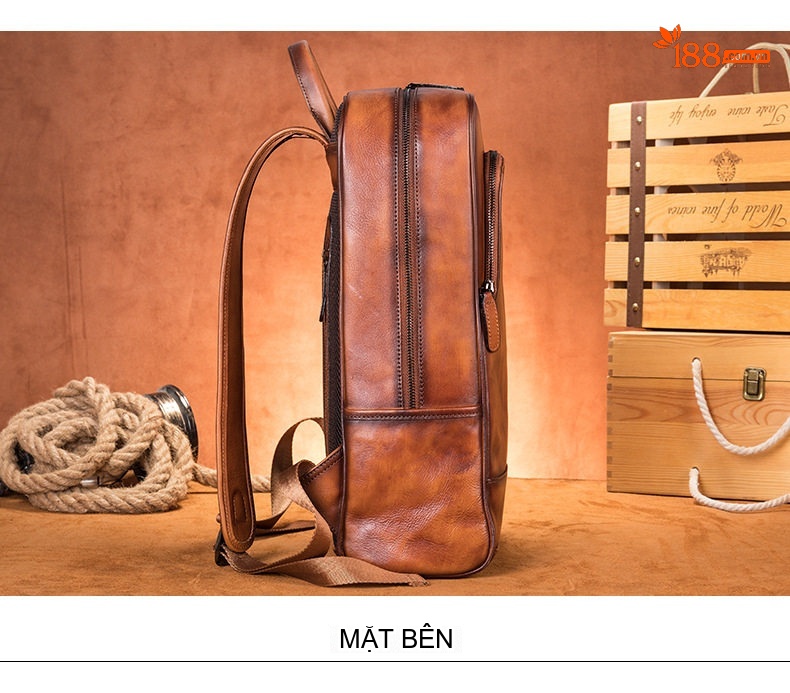 Balo Đeo Vai Nam Da Thật Phong Cách Retro Đựng Laptop 15.6 Inch Màu Nâu chi tiết 27
