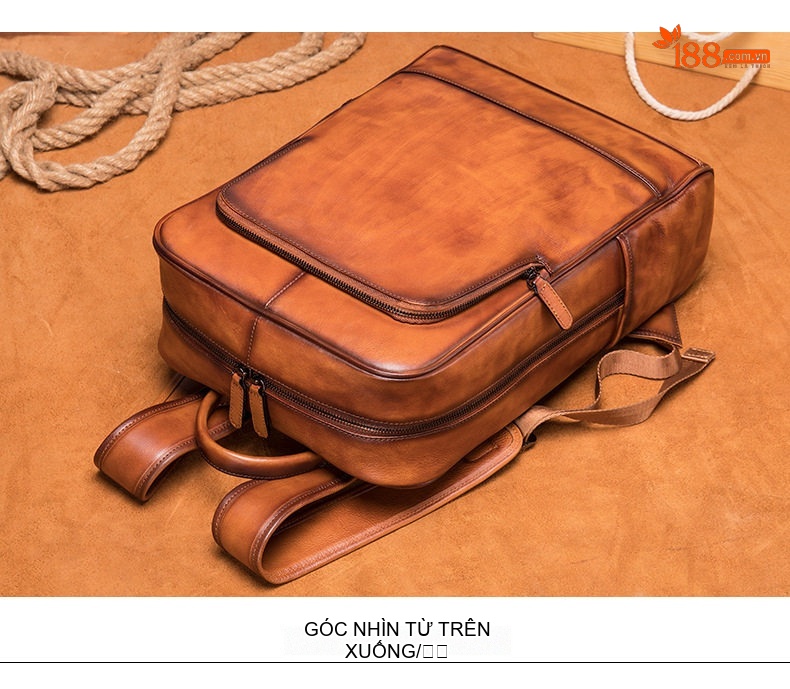 Balo Đeo Vai Nam Da Thật Phong Cách Retro Đựng Laptop 15.6 Inch Màu Nâu chi tiết 29