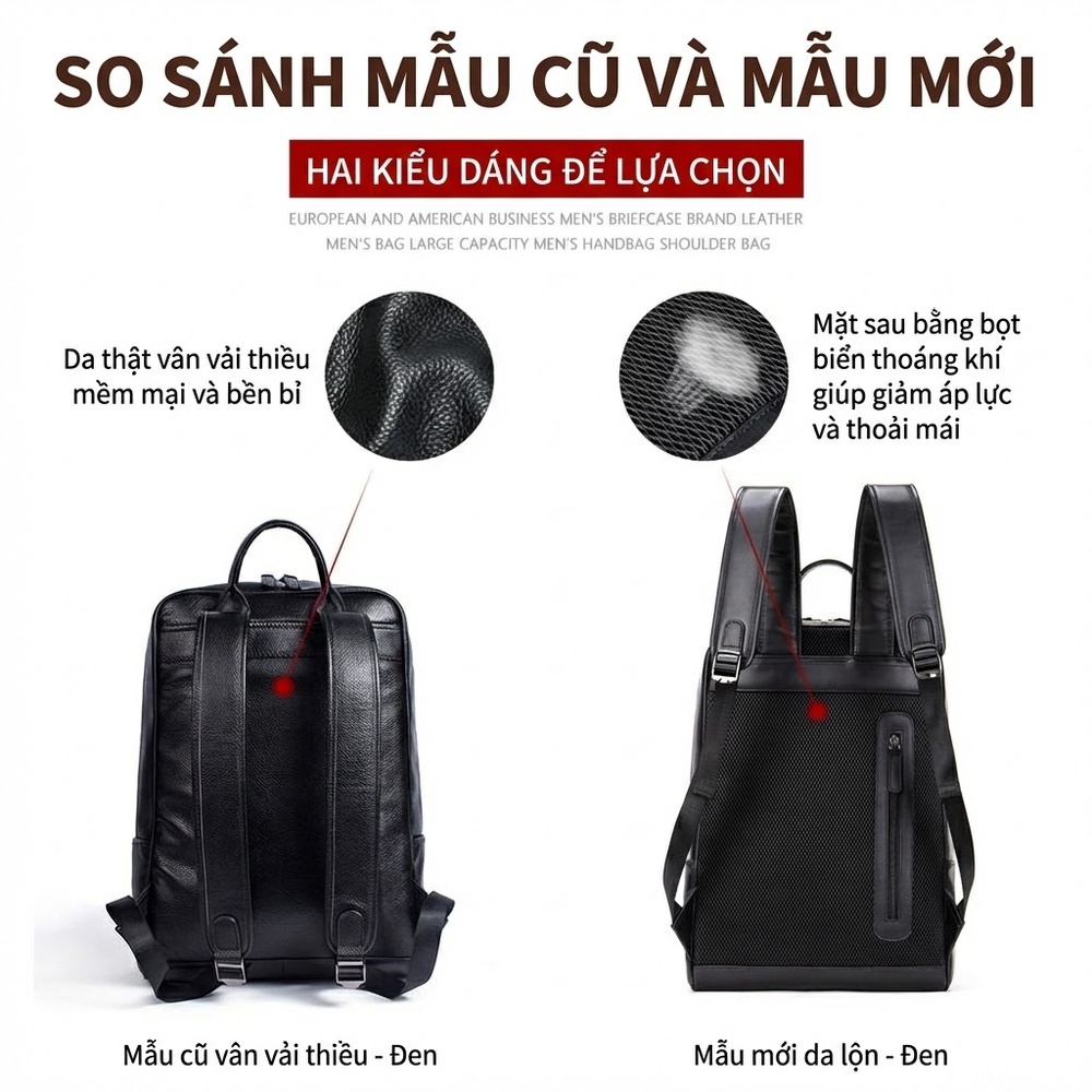 Balo Đeo Vai Nam Da Thật Phong Cách Retro Đựng Laptop 15.6 Inch Màu Nâu chi tiết 41