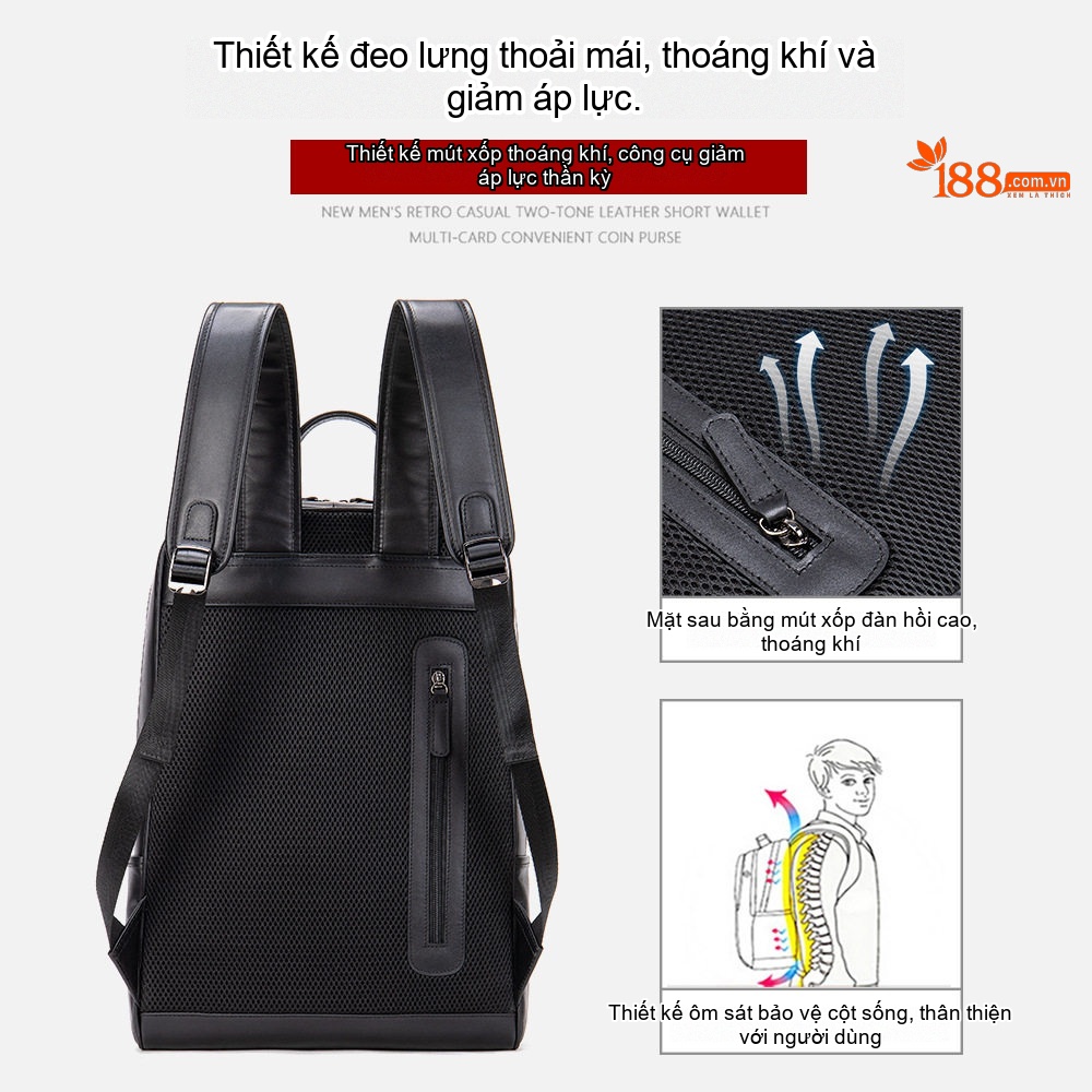 Balo Đeo Vai Nam Da Thật Phong Cách Retro Đựng Laptop 15.6 Inch Màu Nâu chi tiết 43