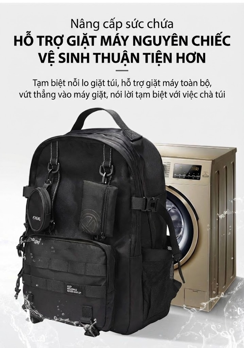 Balo Đeo Vai Nam Kiểu Cơ Năng Du Lịch Ngoài Trời Đựng Laptop Chống Nước Chống Mài Mòn Màu Đen chi tiết 20