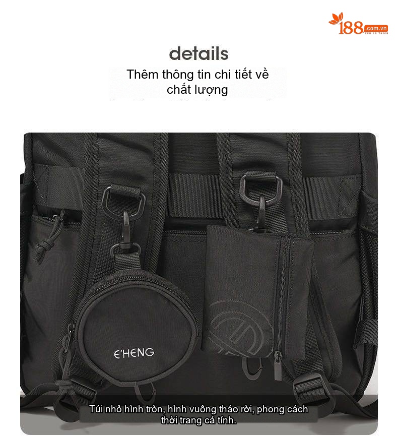 Balo Đeo Vai Nam Kiểu Cơ Năng Du Lịch Ngoài Trời Đựng Laptop Chống Nước Chống Mài Mòn Màu Đen chi tiết 21