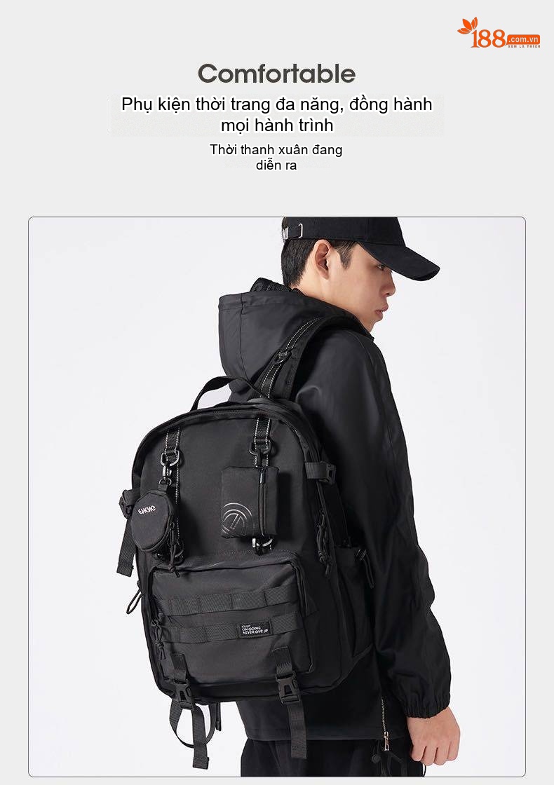Balo Đeo Vai Nam Kiểu Cơ Năng Du Lịch Ngoài Trời Đựng Laptop Chống Nước Chống Mài Mòn Màu Đen chi tiết 2