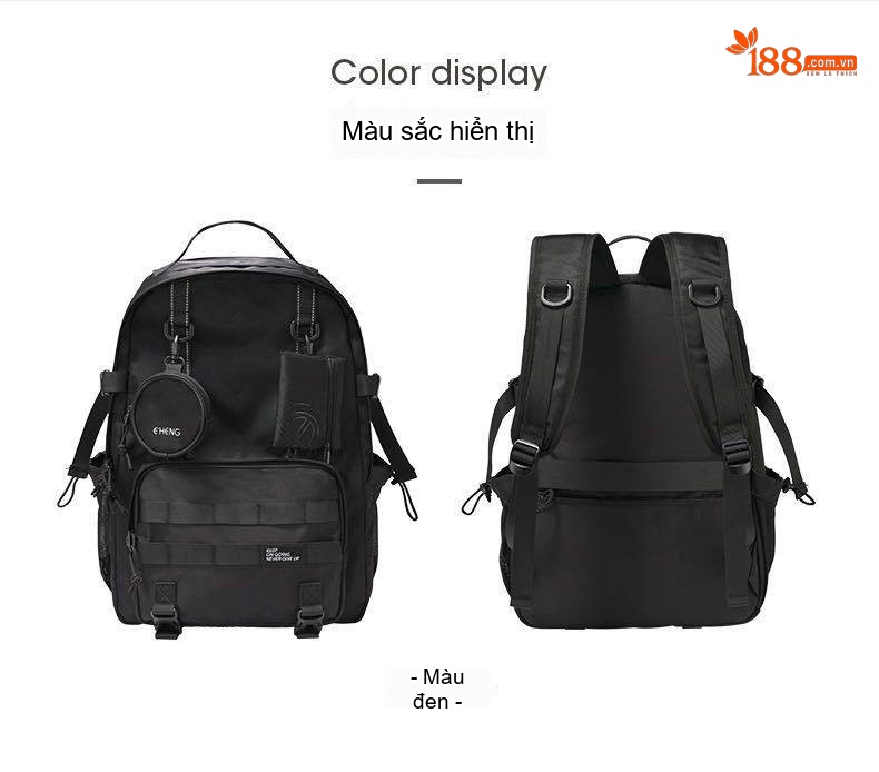 Balo Đeo Vai Nam Kiểu Cơ Năng Du Lịch Ngoài Trời Đựng Laptop Chống Nước Chống Mài Mòn Màu Đen chi tiết 9