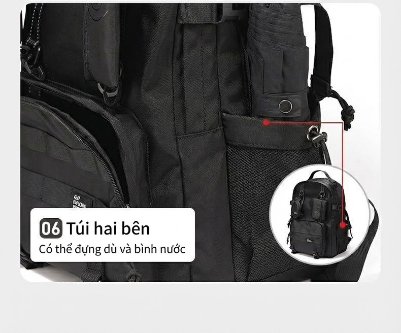 Balo Đeo Vai Nam Kiểu Cơ Năng Du Lịch Ngoài Trời Đựng Laptop Chống Nước Chống Mài Mòn Màu Đen chi tiết 14