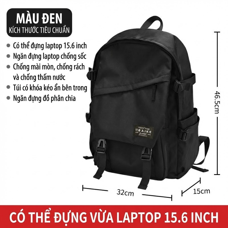 Balo Đeo Vai Nam Nữ Phong Cách Đường Phố Hàn Quốc, Túi Đựng Laptop Đi Học, Đi Du Lịch Màu Đen, Đỏ
