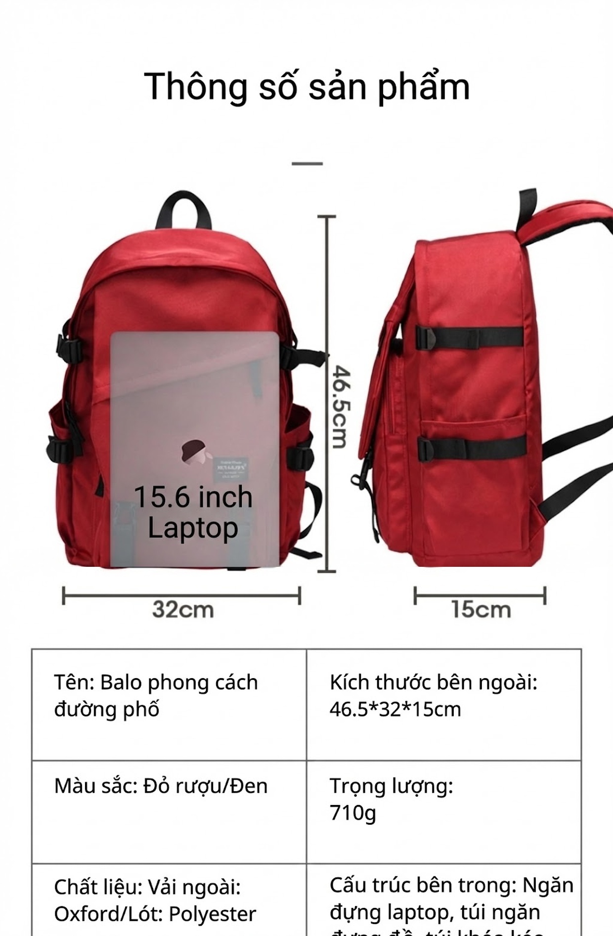 Balo Đeo Vai Nam Nữ Phong Cách Đường Phố Hàn Quốc, Túi Đựng Laptop Đi Học, Đi Du Lịch Màu Đen, Đỏ chi tiết 8