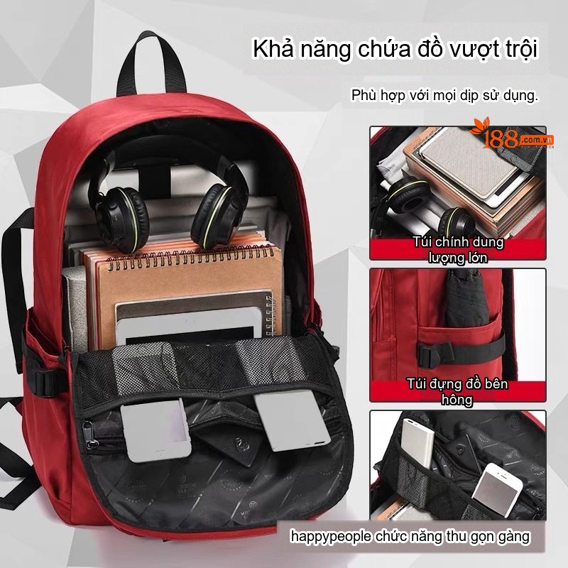 Balo Đeo Vai Nam Nữ Phong Cách Đường Phố Hàn Quốc, Túi Đựng Laptop Đi Học, Đi Du Lịch Màu Đen, Đỏ