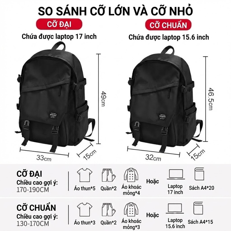 Balo Đeo Vai Nam Nữ Phong Cách Đường Phố Hàn Quốc, Túi Đựng Laptop Đi Học, Đi Du Lịch Màu Đen, Đỏ