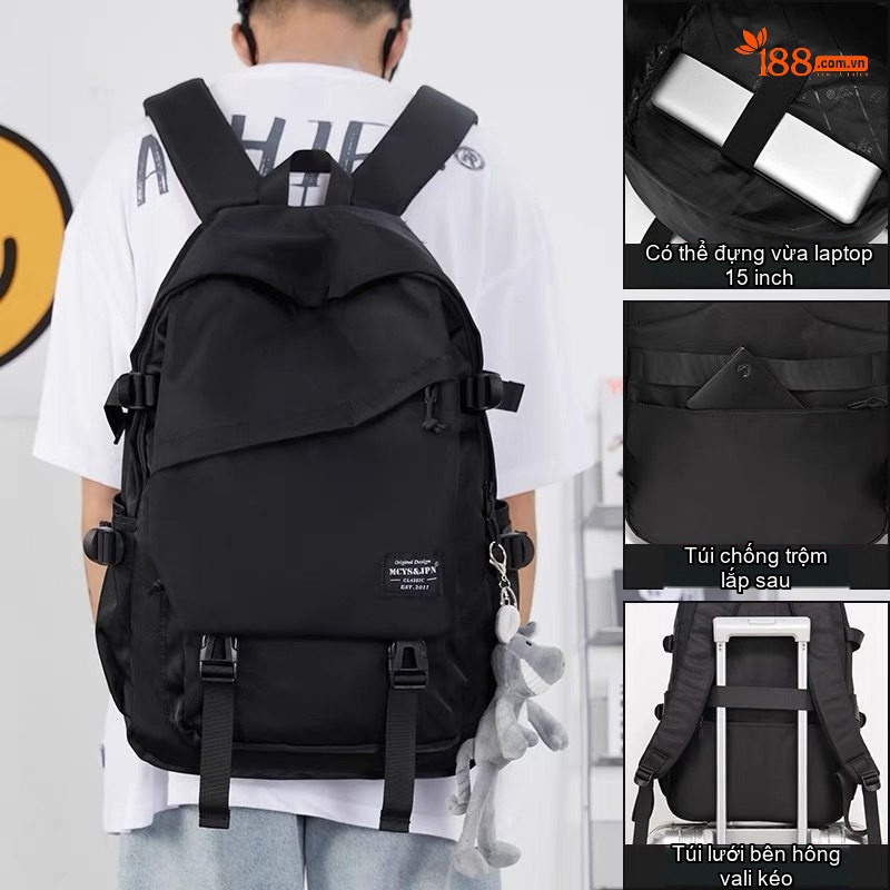 Balo Đeo Vai Nam Nữ Phong Cách Đường Phố Hàn Quốc, Túi Đựng Laptop Đi Học, Đi Du Lịch Màu Đen, Đỏ chi tiết 5