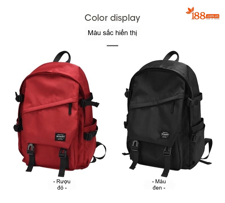 Balo Đeo Vai Nam Nữ Phong Cách Đường Phố Hàn Quốc, Túi Đựng Laptop Đi Học, Đi Du Lịch Màu Đen, Đỏ chi tiết 7