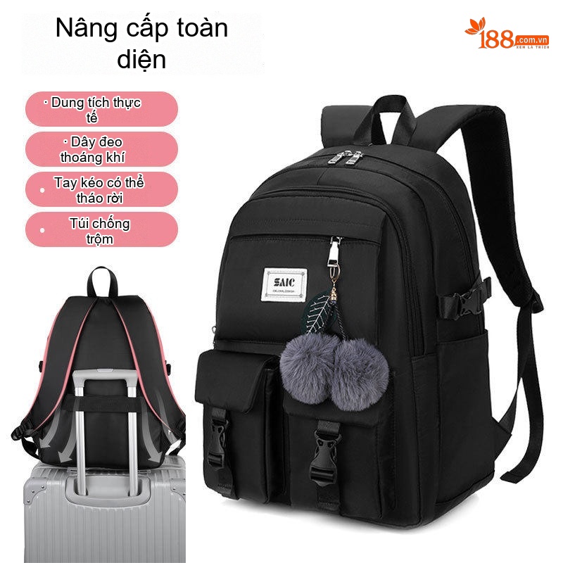 Balo Đeo Vai Nữ Da Bóng Dung Tích Lớn Tiện Lợi Cho Du Lịch Đi Học Màu Đen chi tiết 10