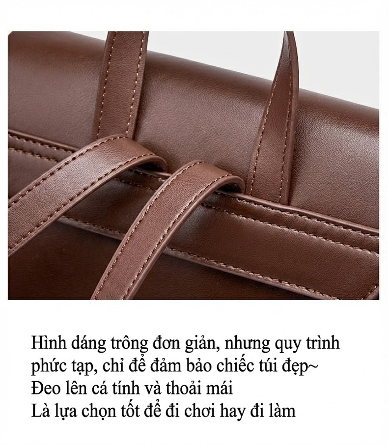 Balo Đeo Vai Nữ Sinh Viên Phong Cách Tối Giản, Dung Tích Lớn Màu Nâu, Kem chi tiết 21
