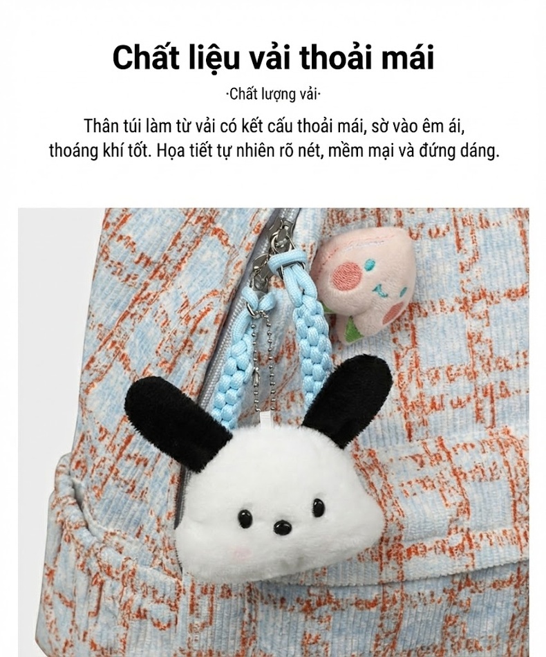 Balo Đeo Vai Nữ Vải Dệt Ô Vuông Nhỏ Nhẹ Đi Học Du Lịch chi tiết 14