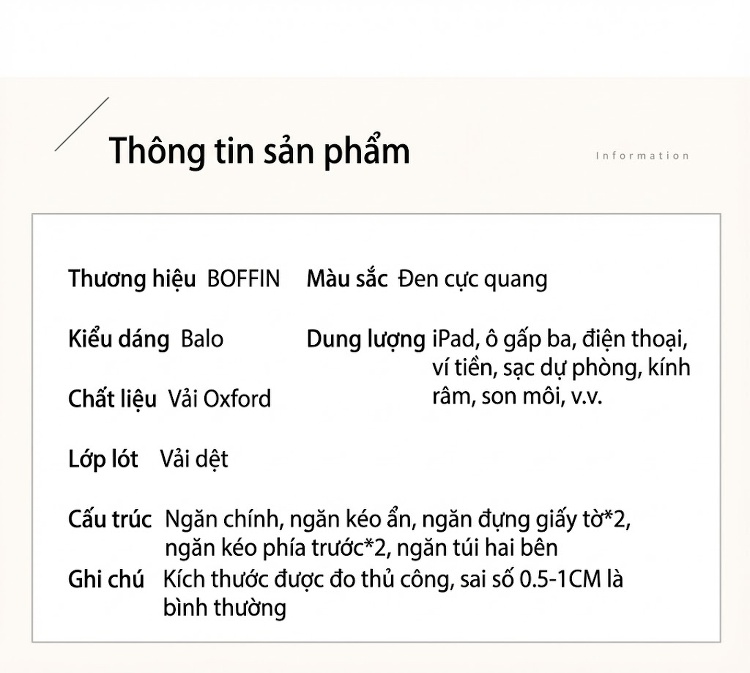 Balo Đeo Vai Nữ Vải Oxford Chống Thấm Nước Dung Tích Lớn Màu Đen chi tiết 15