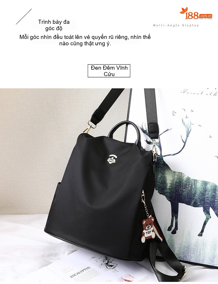 Balo Đeo Vai Nữ Vải Oxford Chống Thấm Nước Dung Tích Lớn Màu Đen chi tiết 18