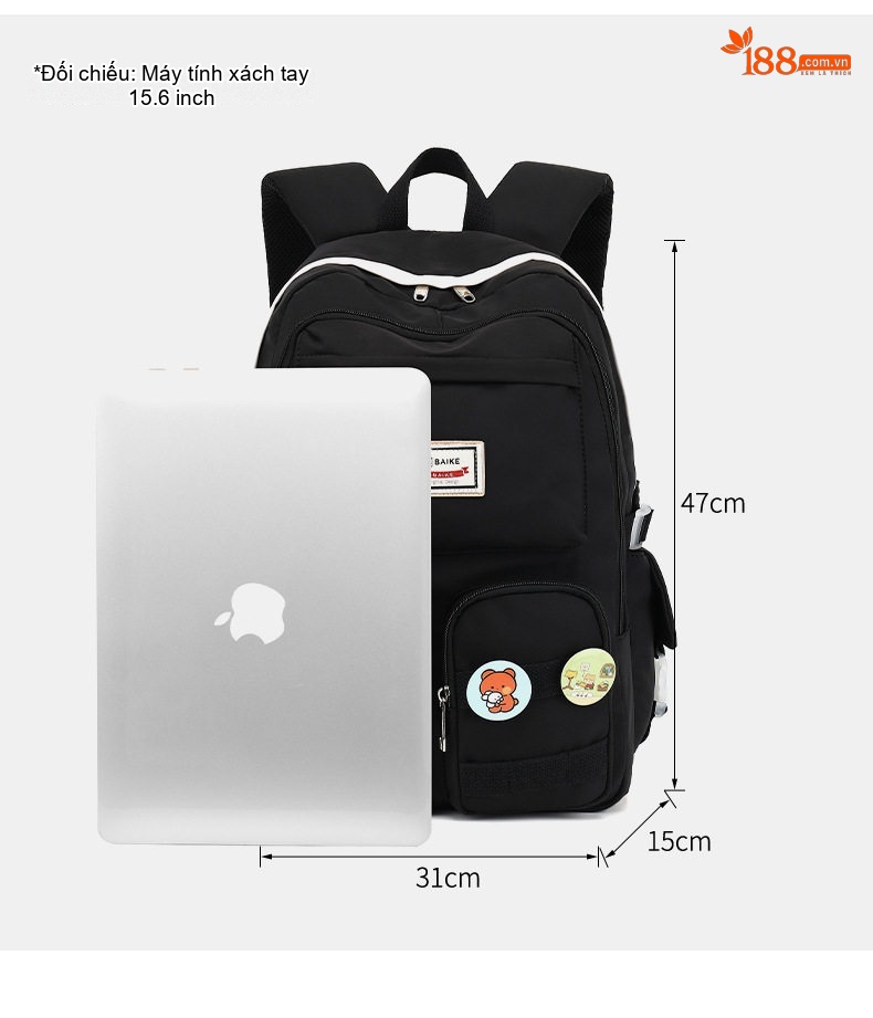 Balo Đi Học Nữ Sinh Cấp 2, Cấp 3, Đại Học, Túi Đựng Laptop, Balo Đa Năng Sức Chứa Lớn Màu Đen, Trắng Ngà, Hồng, Đỏ chi tiết 35