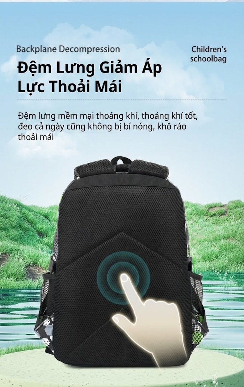 Balo Đi Học Tiểu Học Hình Bóng Đá Hoạt Hình Nhiều Ngăn Chống Thấm Nước Màu Đen, Xám, Xanh Lá... chi tiết 15