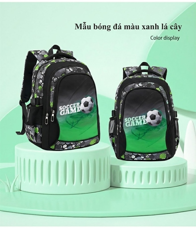 Balo Đi Học Tiểu Học Hình Bóng Đá Hoạt Hình Nhiều Ngăn Chống Thấm Nước Màu Đen, Xám, Xanh Lá... chi tiết 23