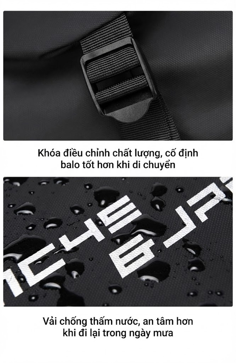 Balo Đi Xe Máy Đội Mũ Bảo Hiểm Chống Nước Dung Tích Lớn Màu Đen chi tiết 22