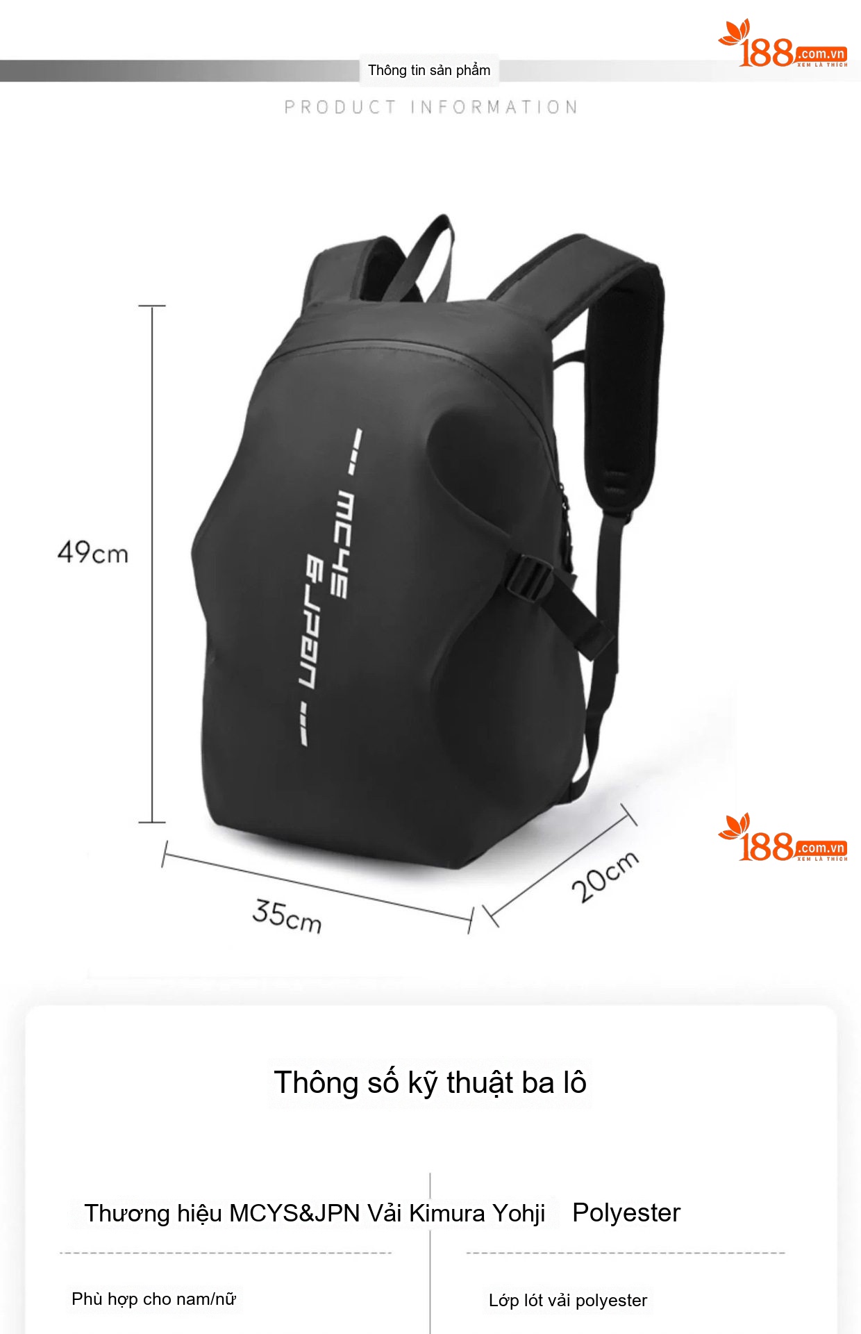 Balo Đi Xe Máy Đội Mũ Bảo Hiểm Chống Nước Dung Tích Lớn Màu Đen chi tiết 13
