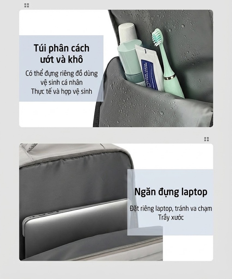 Balo Đôi Đa Năng Chống Nước Sức Chứa Lớn Tiện Lợi Màu Xám chi tiết 10