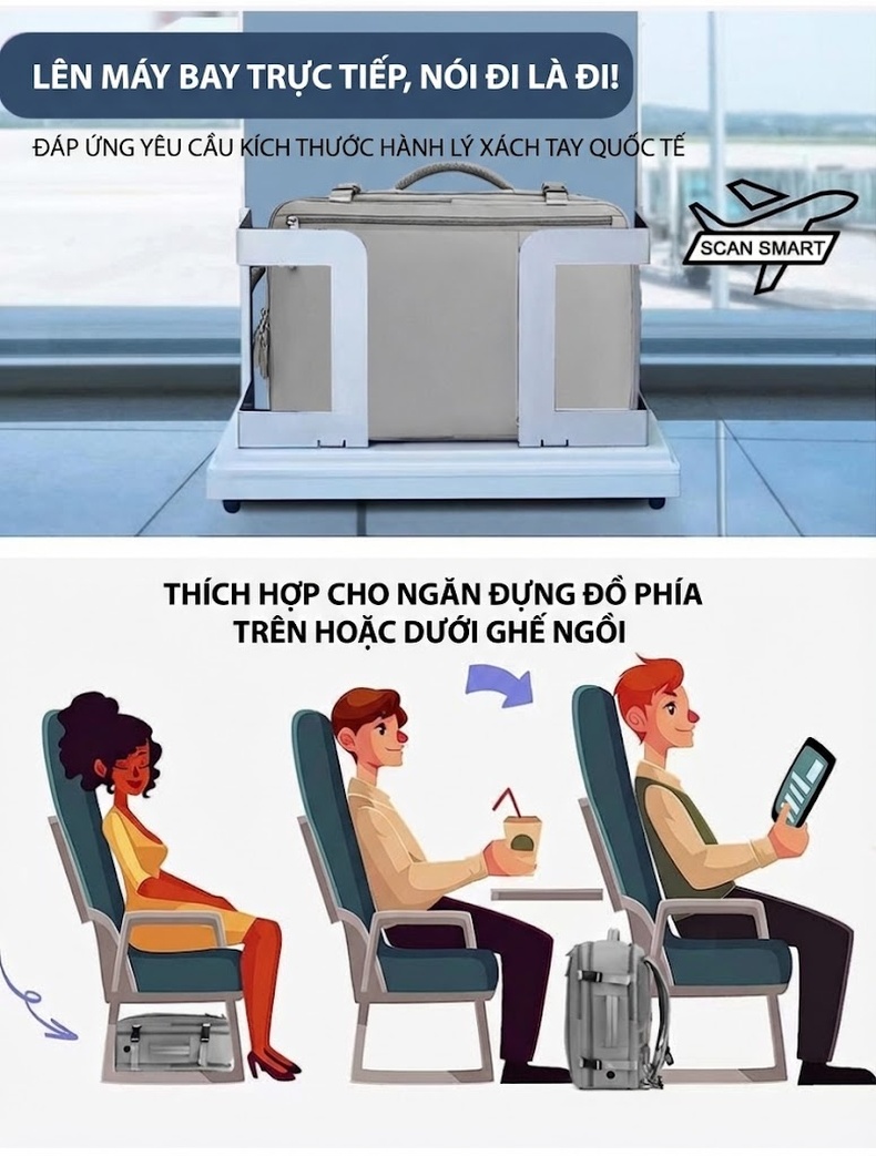 Balo Đôi Đa Năng Chống Nước Sức Chứa Lớn Tiện Lợi Màu Xám chi tiết 5