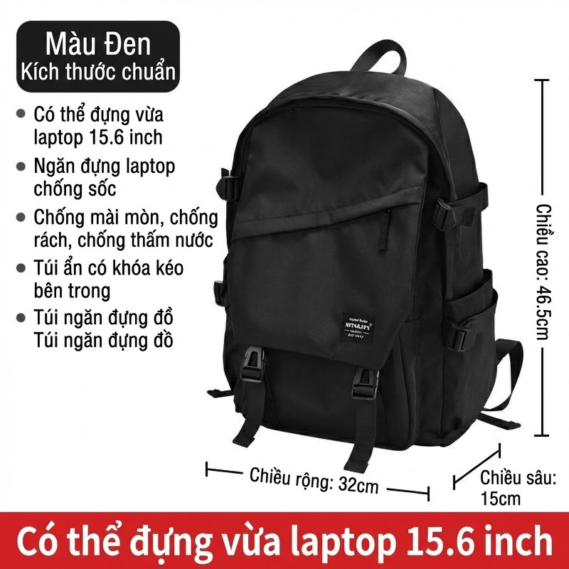 Balo Đôi Học Sinh, Sinh Viên, Du Lịch Ngắn Ngày, Leo Núi Ngoài Trời Vải Bền Màu Kem, Đen, Đỏ, Xanh...