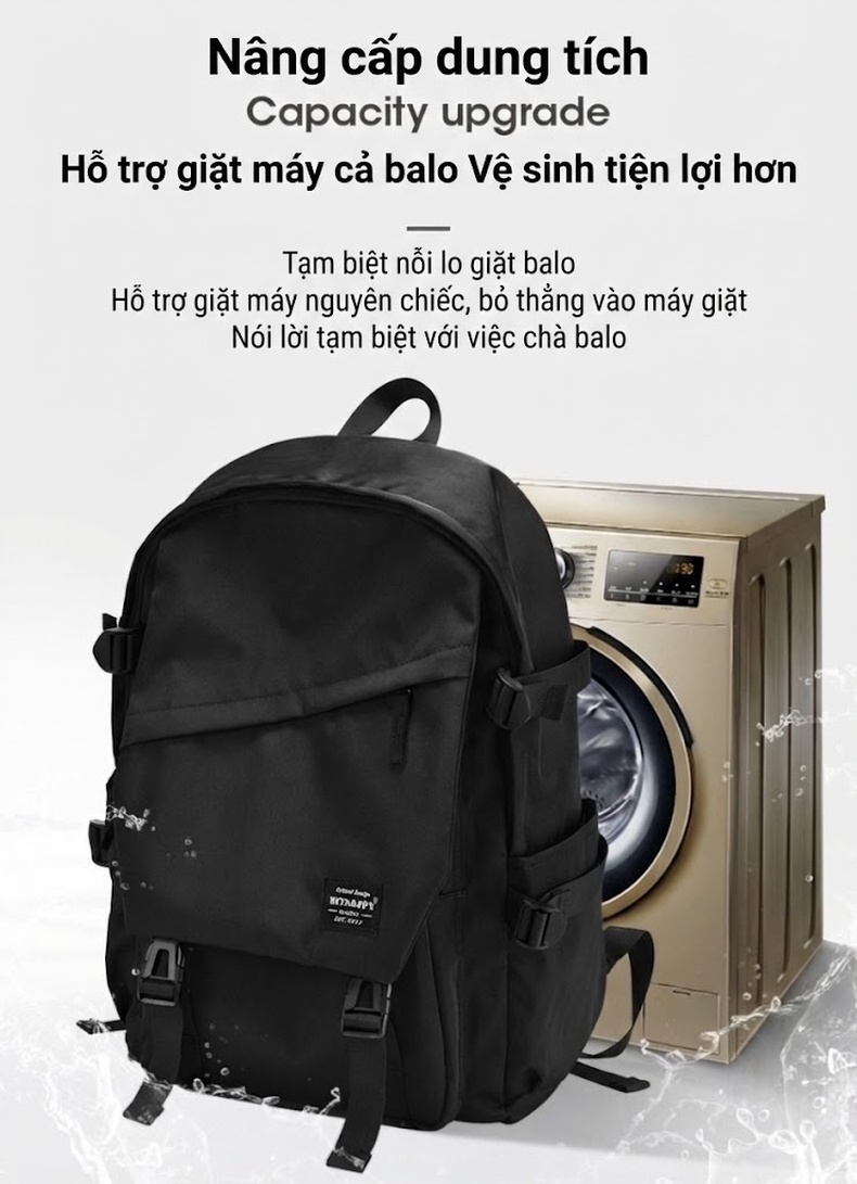 Balo Đôi Học Sinh, Sinh Viên, Du Lịch Ngắn Ngày, Leo Núi Ngoài Trời Vải Bền Màu Kem, Đen, Đỏ, Xanh... chi tiết 10
