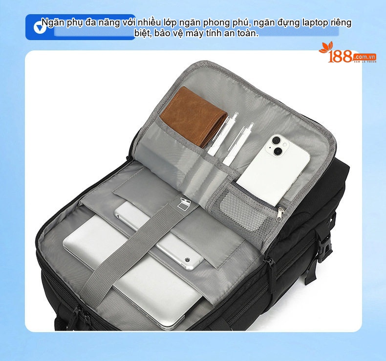 Balo Đôi Laptop Đa Năng Sức Chứa Lớn Du Lịch Công Tác Mở Rộng 4cm Màu Xám, Đen, Trắng, Xanh... chi tiết 10