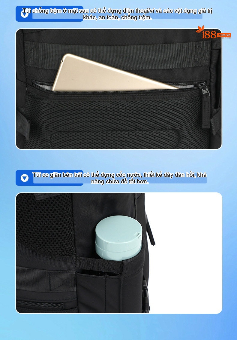 Balo Đôi Laptop Đa Năng Sức Chứa Lớn Du Lịch Công Tác Mở Rộng 4cm Màu Xám, Đen, Trắng, Xanh... chi tiết 11