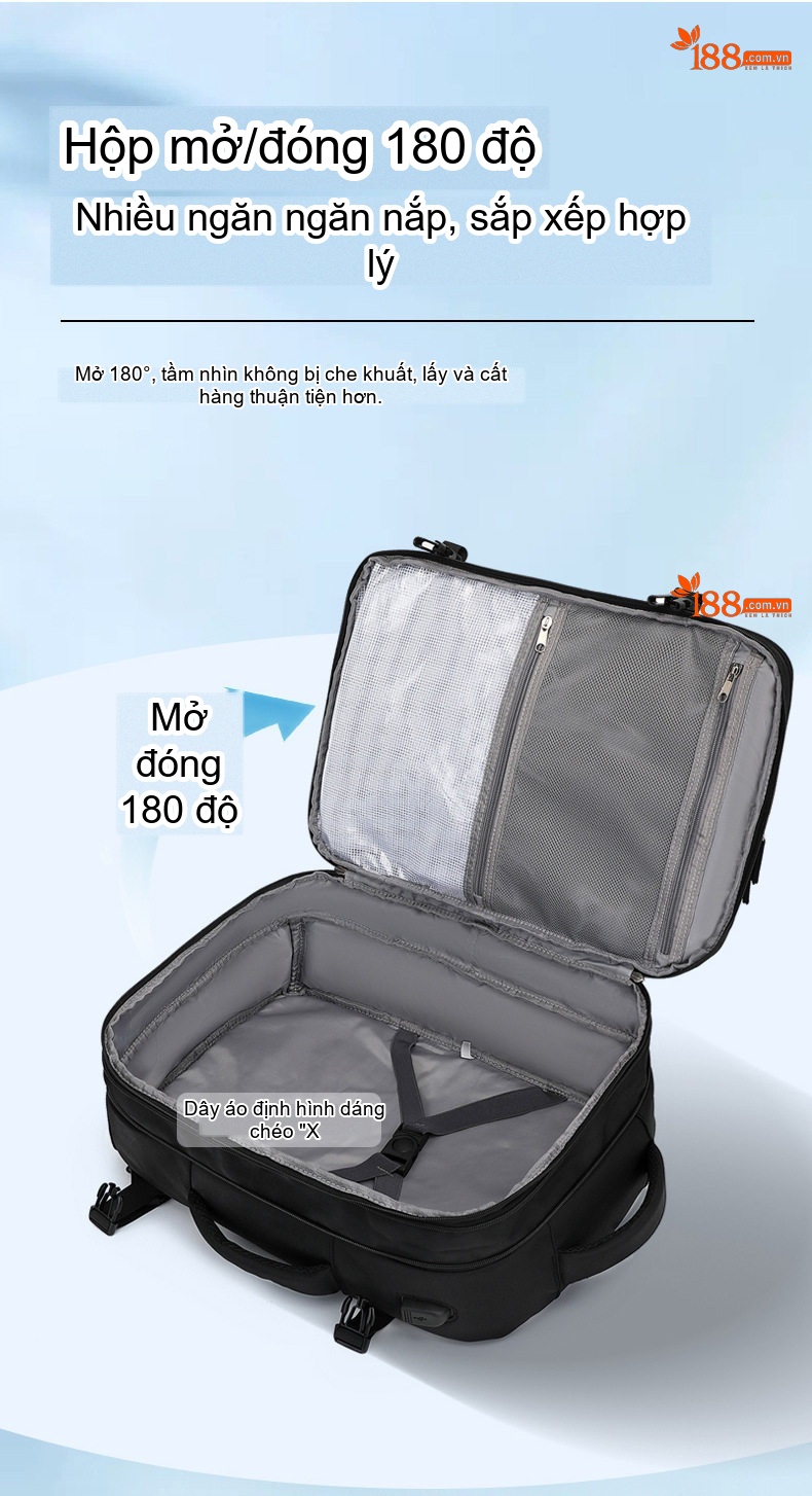 Balo Đôi Laptop Đa Năng Sức Chứa Lớn Du Lịch Công Tác Mở Rộng 4cm Màu Xám, Đen, Trắng, Xanh... chi tiết 8