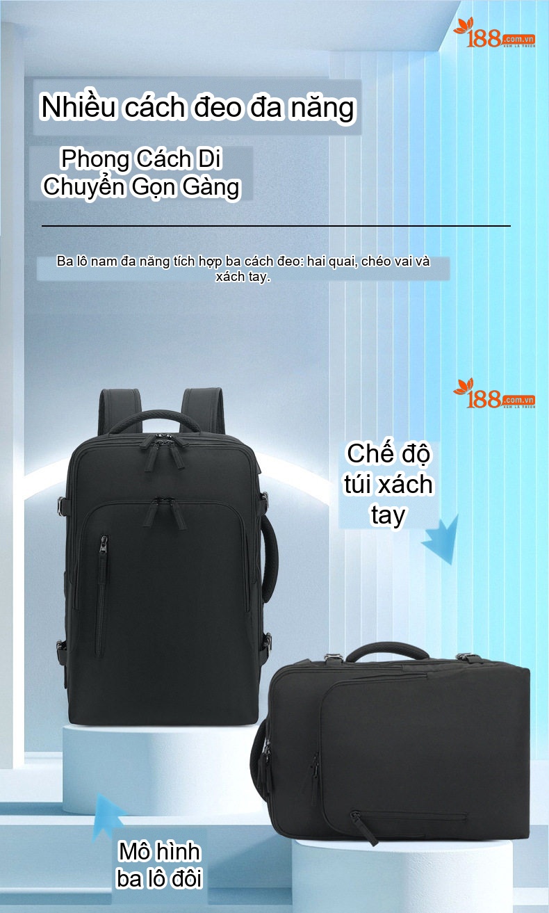 Balo Đôi Laptop Đa Năng Sức Chứa Lớn Du Lịch Công Tác Mở Rộng 4cm Màu Xám, Đen, Trắng, Xanh... chi tiết 19