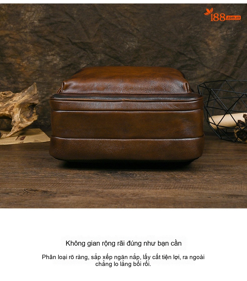Balo Đôi Nam Da Bò Lớp Đầu Vintage, Balo Da Thật Sức Chứa Lớn Màu Nâu chi tiết 6