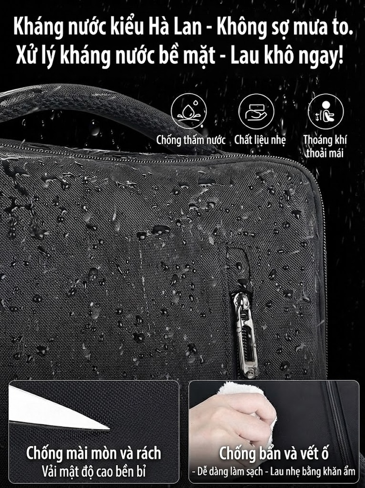Balo Đôi Nam Đựng Laptop Đi Làm, Du Lịch Ngắn Ngày Vải Dệt Màu Đen chi tiết 33
