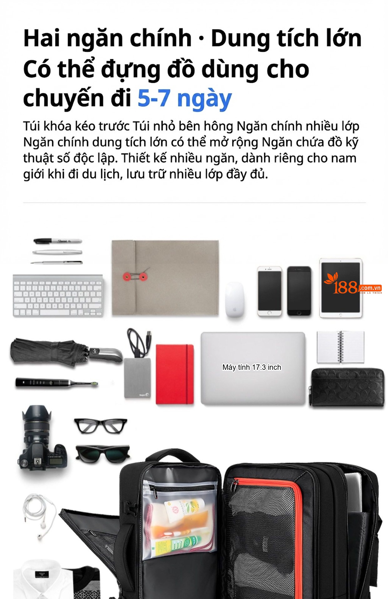 Balo Đôi Nam Đựng Laptop Đi Làm, Du Lịch Ngắn Ngày Vải Dệt Màu Đen chi tiết 16
