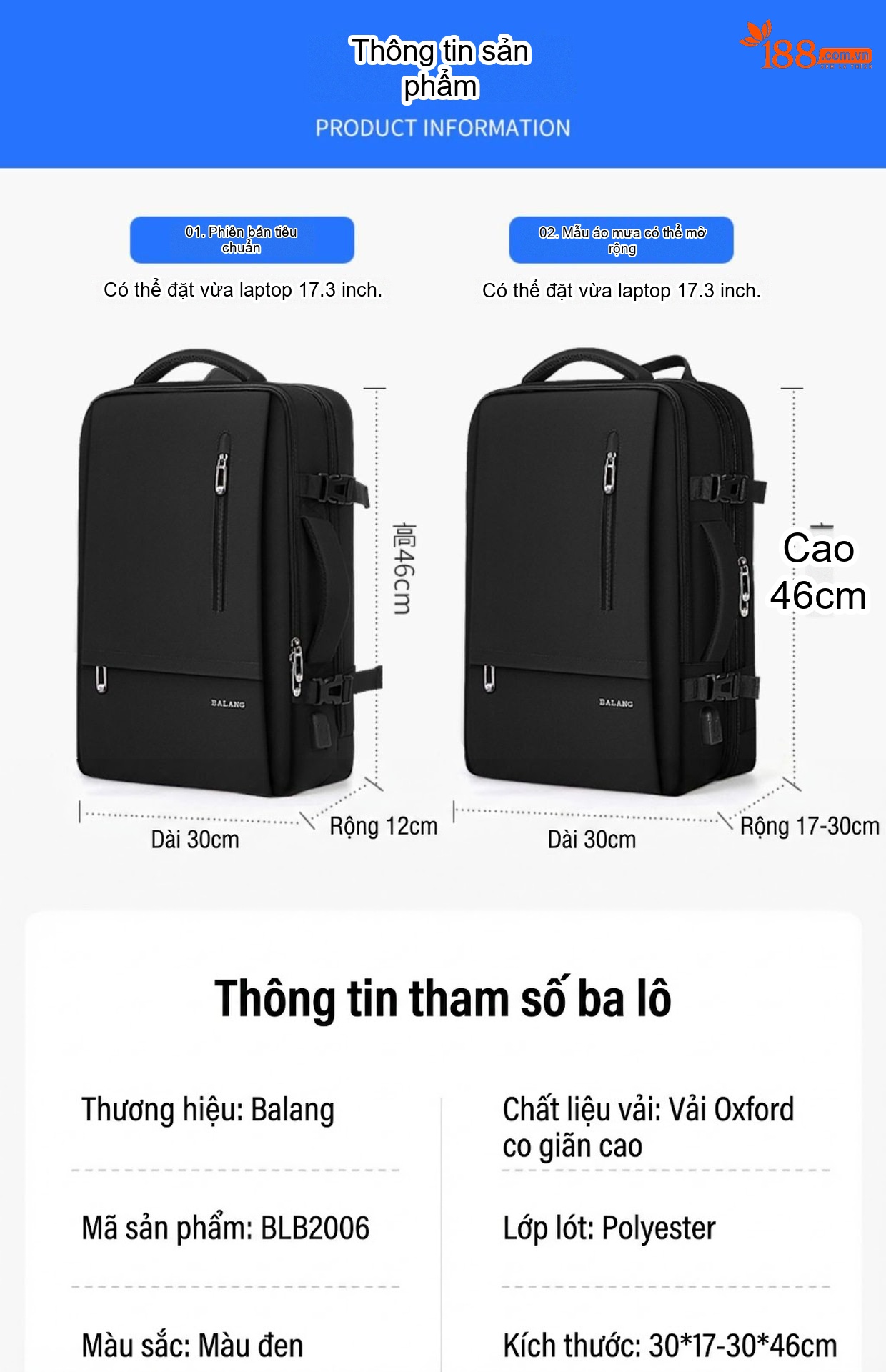 Balo Đôi Nam Đựng Laptop Đi Làm, Du Lịch Ngắn Ngày Vải Dệt Màu Đen chi tiết 26
