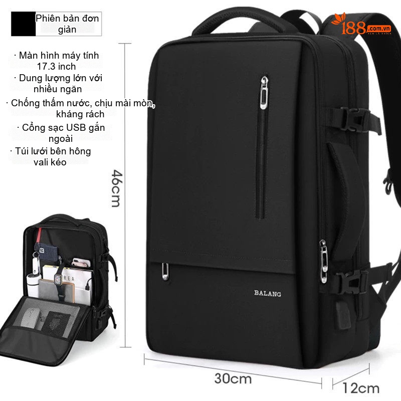 Balo Đôi Nam Đựng Laptop Đi Làm, Du Lịch Ngắn Ngày Vải Dệt Màu Đen