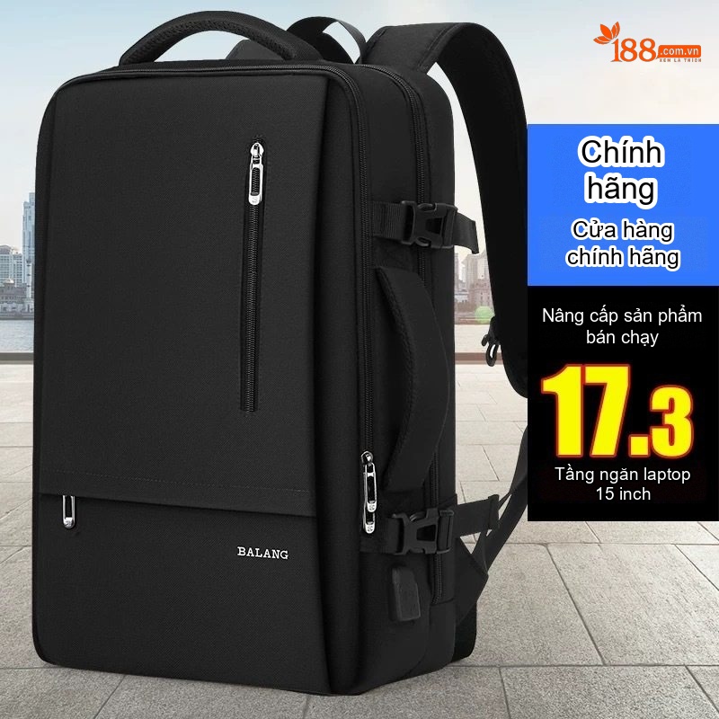 Balo Đôi Nam Đựng Laptop Đi Làm, Du Lịch Ngắn Ngày Vải Dệt Màu Đen