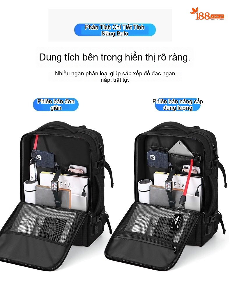 Balo Đôi Nam Đựng Laptop Đi Làm, Du Lịch Ngắn Ngày Vải Dệt Màu Đen chi tiết 25