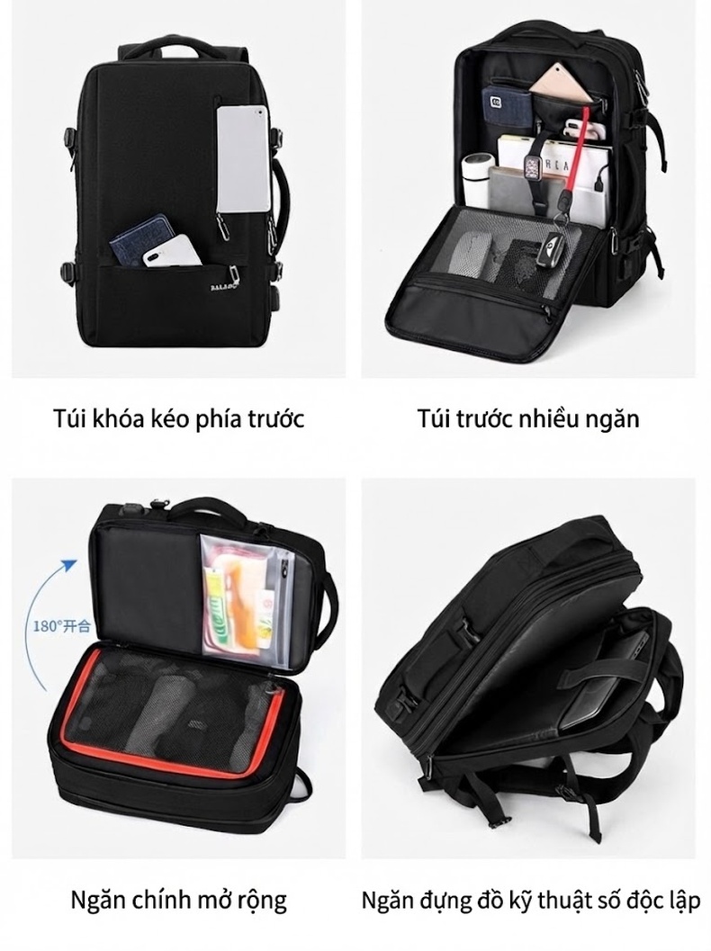 Balo Đôi Nam Đựng Laptop Đi Làm, Du Lịch Ngắn Ngày Vải Dệt Màu Đen chi tiết 28