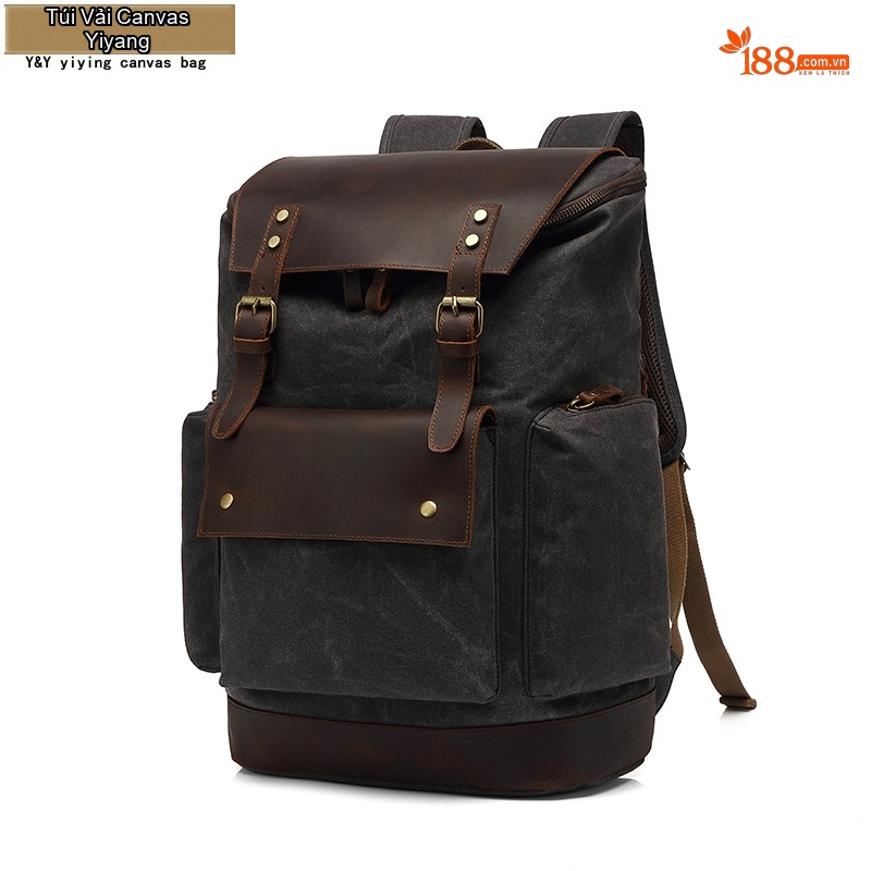 Balo Đôi Nam Nữ Vải Canvas Chống Thấm Nước Phong Cách Retro Đựng Sách Du Lịch Đa Năng Màu Xanh Rêu, Nâu, Đen