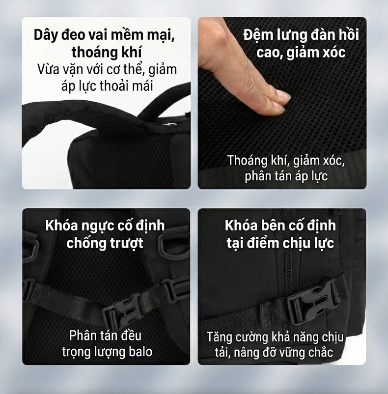 Balo Đôi Nam Nữ Vải Dù Chống Thấm Nước Dung Tích Lớn Đựng Laptop Đi Học Du Lịch Màu Đen, Trắng, Xanh Dương, Hồng... chi tiết 10