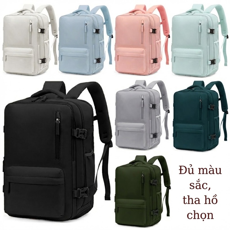 Balo Đôi Nam Nữ Vải Dù Chống Thấm Nước Dung Tích Lớn Đựng Laptop Đi Học Du Lịch Màu Đen, Trắng, Xanh Dương, Hồng...